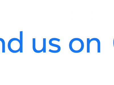 Words "Find us on" followed by an "f" on a blue circle.