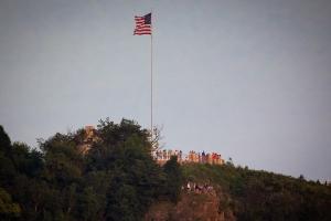 View of the park on top of Grandad Bluff taken from the Myrick Park marsh.